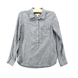 J. Crew Women's Chambray Popover Shirt Blue 00 Long Sleeve Circle Print Cotton